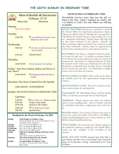 Bulletin February 16, 2014