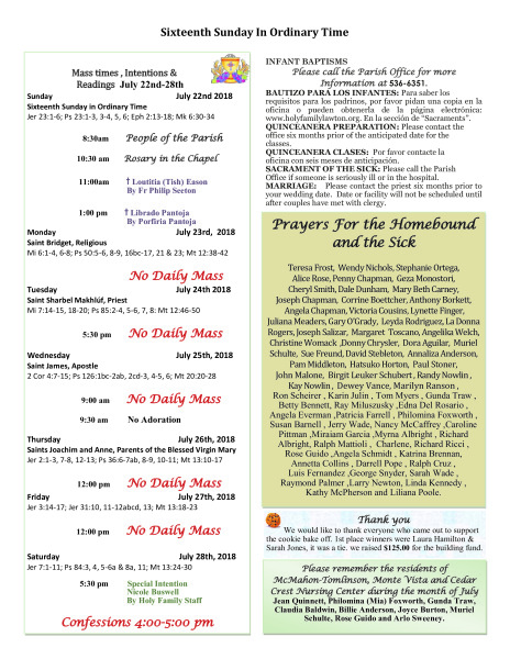 Bulletin July 22nd, 2018