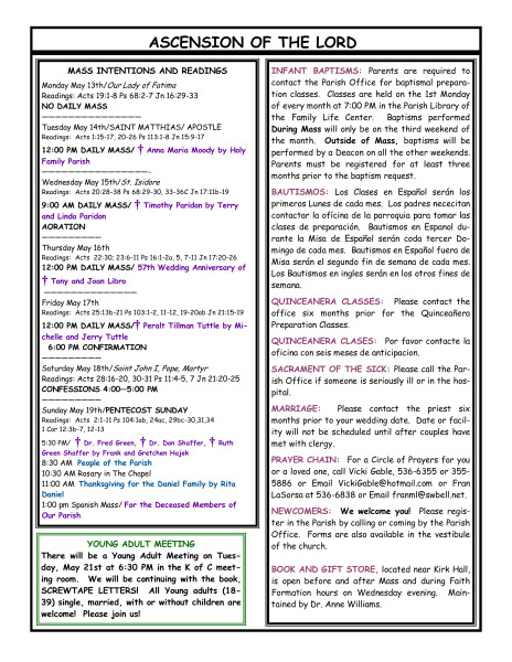 Bulletin May 12, 2013