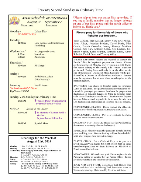 Bulletin August 31st 2014