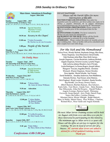 Bulletin August 20th, 2017