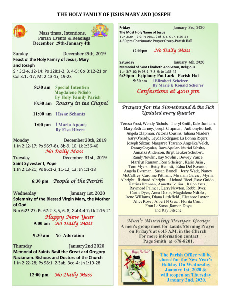 Bulletin December 29th, 2019