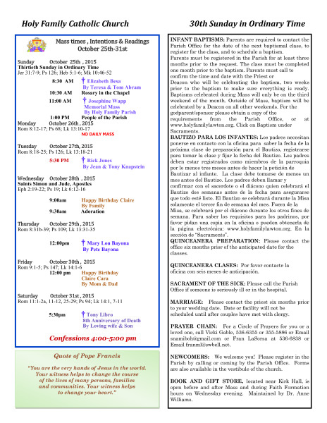 Bulletin October 25th, 2015