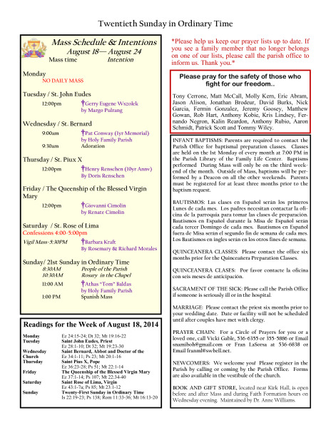 Bulletin August 17, 2014