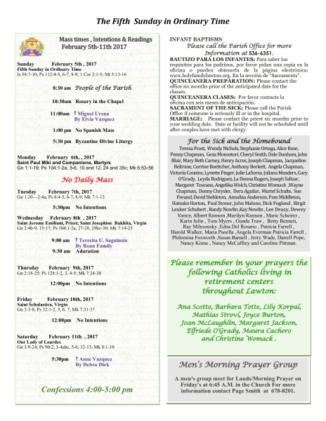 Bulletin February 5th, 2017