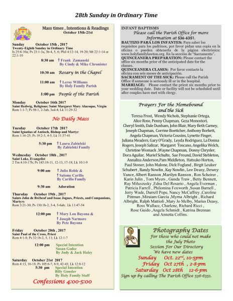 Bulletin October 15th, 2017
