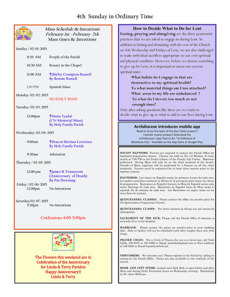 Bulletin February 1st, 2015