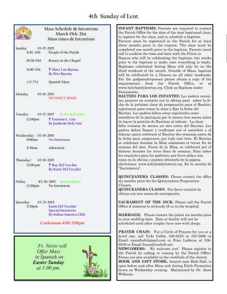 Bulletin March 15th, 2015