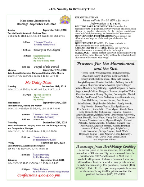 Bulletin September 16th, 2018