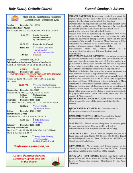 Bulletin December 6th, 2015