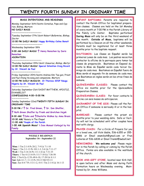 Bulletin September 15, 2013