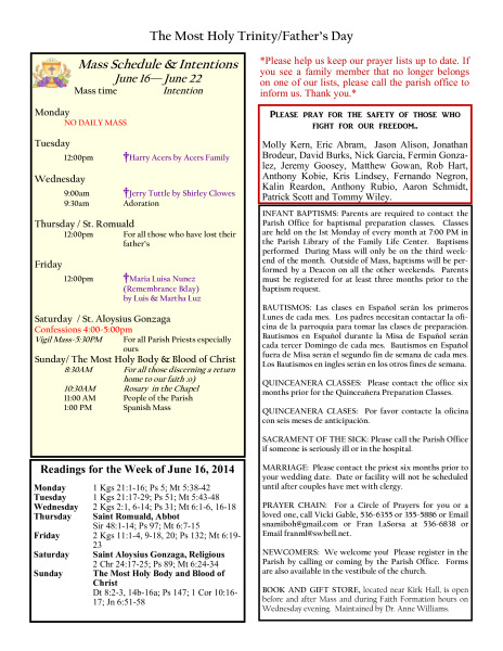 Bulletin June 15, 2014
