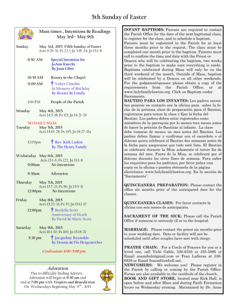 Bulletin May 3rd, 2015