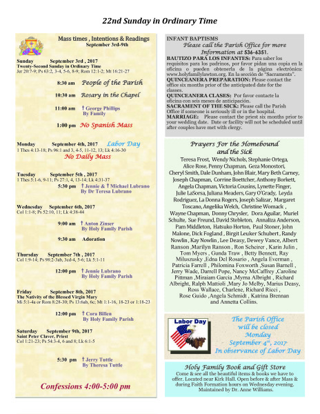 Bulletin September 3rd, 2017