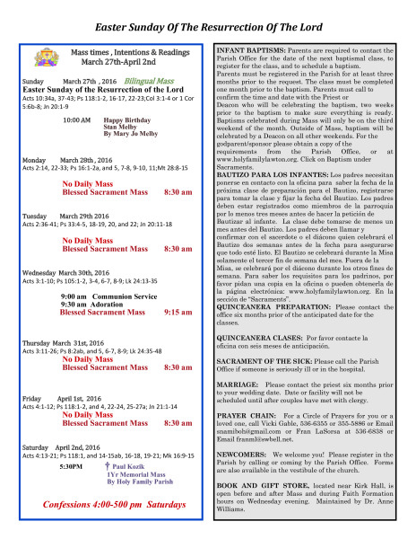 Bulletin March 27th, 2016