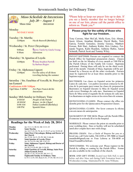Bulletin July 27, 2014