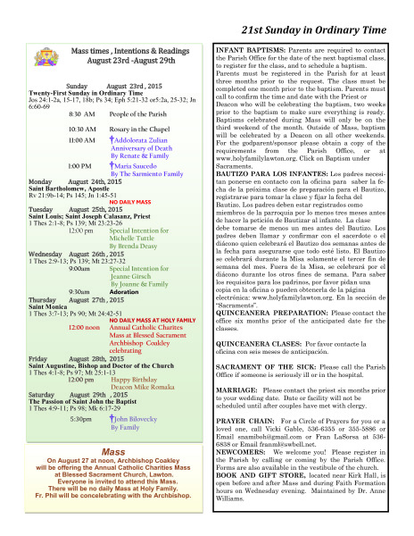 Bulletin August 23rd, 2015