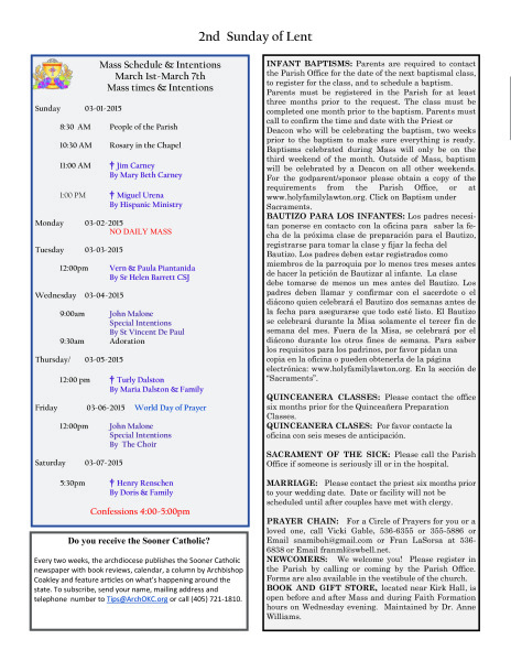 Bulletin March 1st, 2015