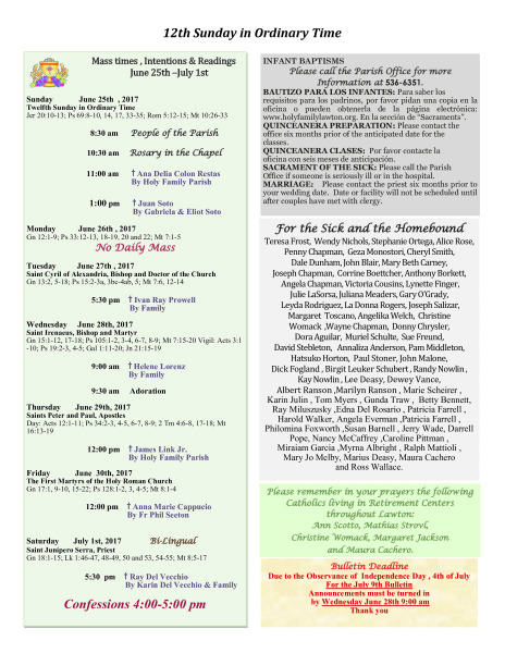 Bulletin June 25th, 2017