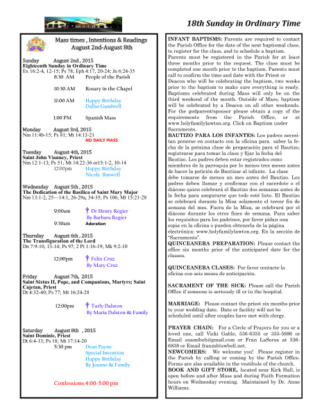 Bulletin August 2nd, 2015