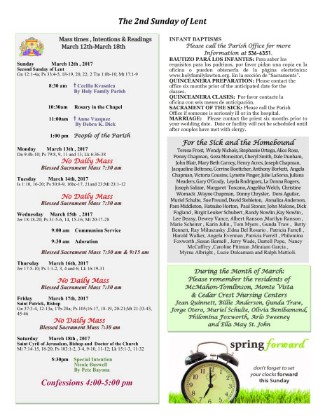 Bulletin March 12th, 2017