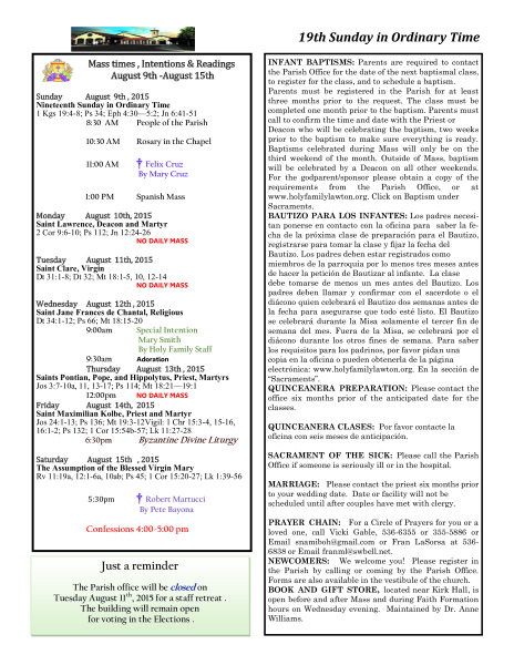 Bulletin August 9th, 2015