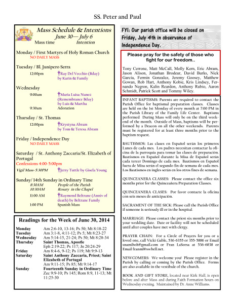 Bulletin June 29, 2014