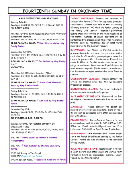 Bulletin July 7, 2013
