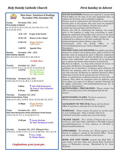 Bulletin November 29th, 2015