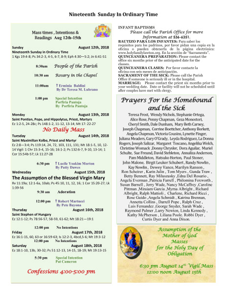 Bulletin August 12th, 2018