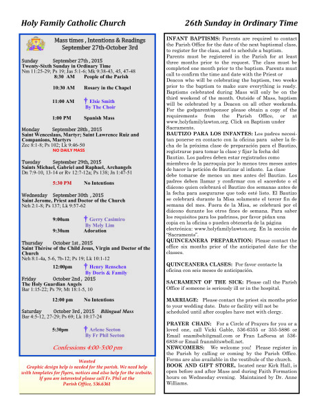Bulletin September 27th, 2015