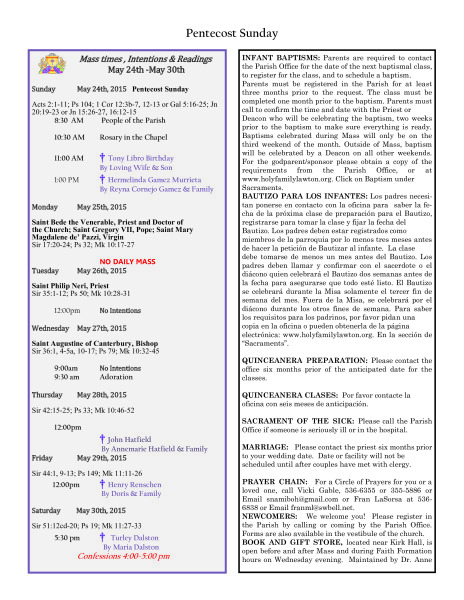 Bulletin May 24th, 2015