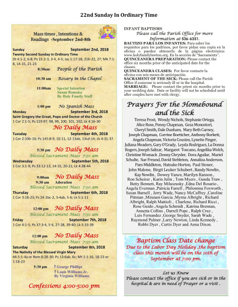 Bulletin September 2nd, 2018