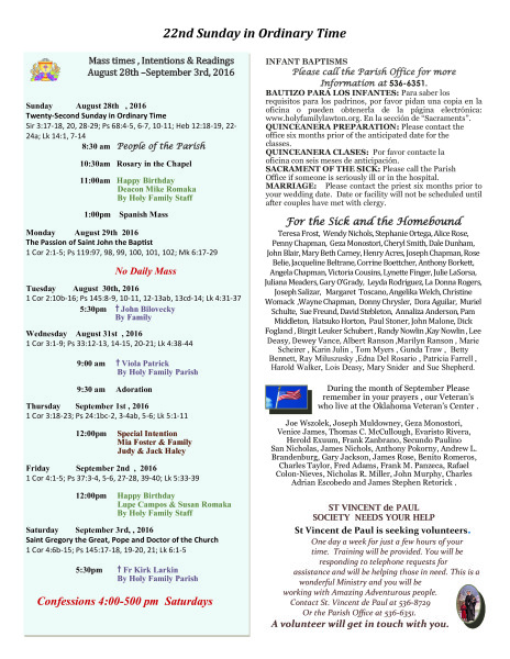 Bulletin August 28th, 2016