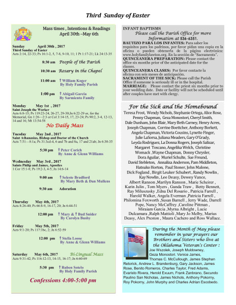 Bulletin April 30th, 2017