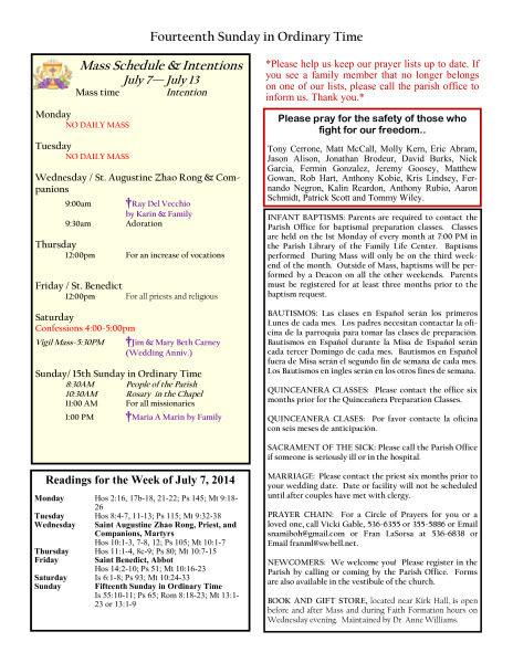Bulletin July 6, 2014