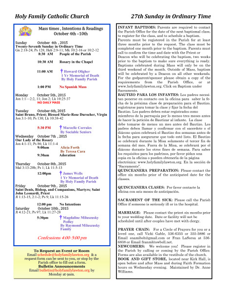 Bulletin October 4th, 2015