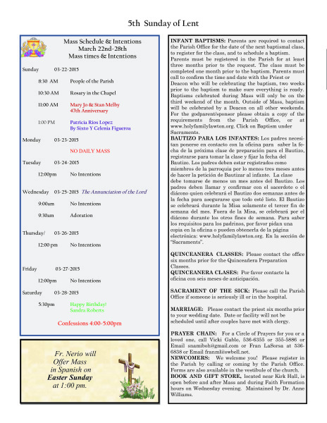 Bulletin March 22nd, 2015