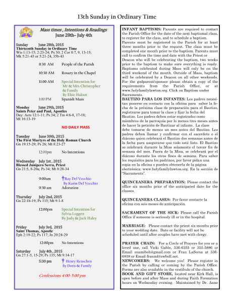 Bulletin June 28th, 2015