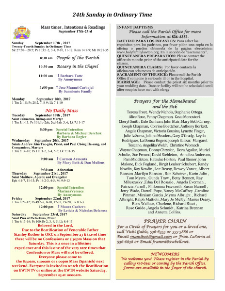 Bulletin September 17th, 2017