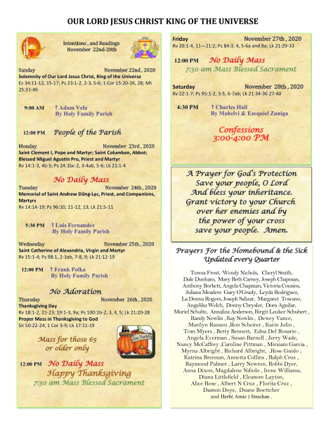 Bulletin November 22nd, 2020