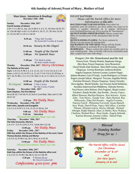 Bulletin December 24th & 31st, 2017