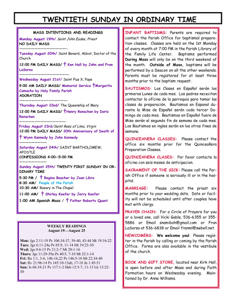 Bulletin August 18, 2013