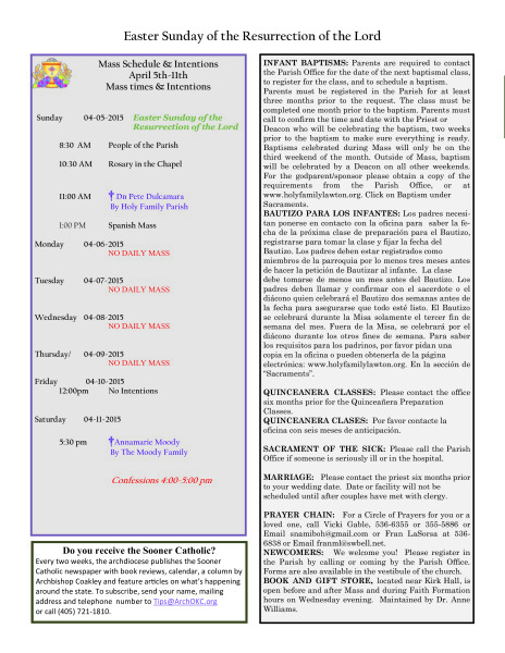Bulletin April 5th, 2015