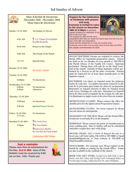 Bulletin December 14th, 2014