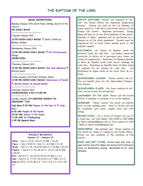 Bulletin January 12, 2014