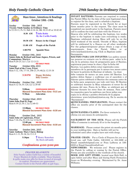 Bulletin October 18th, 2015