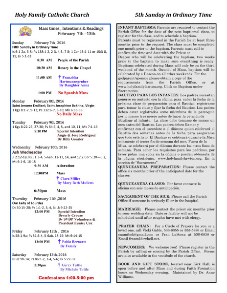 Bulletin  February 7th, 2016