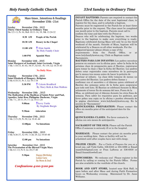 Bulletin November 15th, 2015