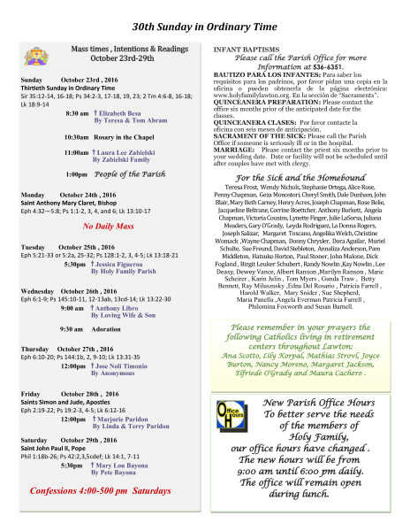 Bulletin October 23rd ,2016